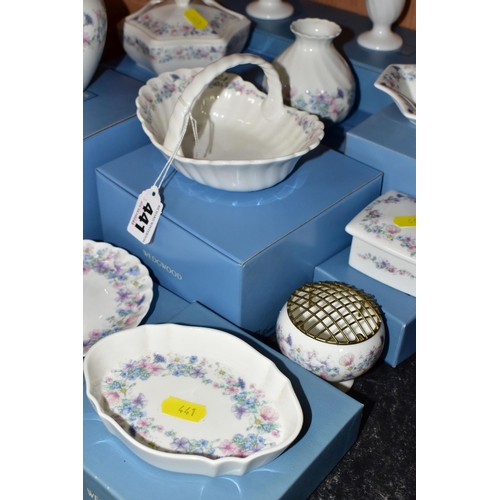 441 - TWELVE BOXED WEDGWOOD 'ANGELA' PATTERN PIECES OF GIFTWARE, comprising a Templeton tray, Albany tray,... 