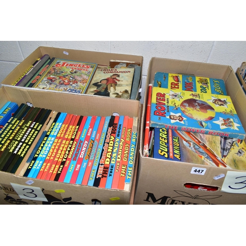 447 - THREE BOXES OF MOSTLY CHILDREN'S BOOKS containing approximately ninety miscellaneous titles in hardb... 