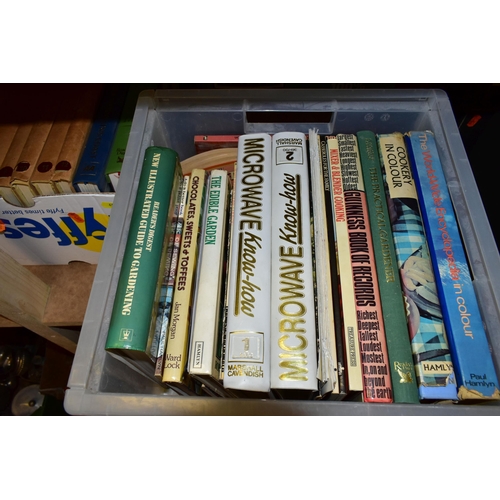 455 - FIVE BOXES OF BOOKS, including cookery, gardening, Children's Britannica, general knowledge, etc (5 ... 