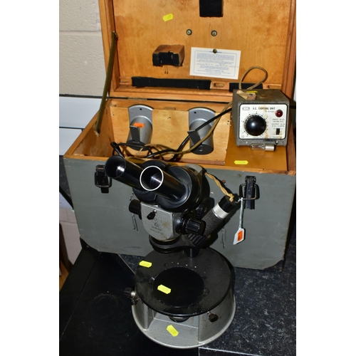 437 - A STEREOSCOPIC TELESCOPE, made in USSR N643257in a wooden case, wired with a Mammant & Morgan Ltd po... 