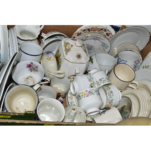 461 - SEVEN BOXES AND LOOSE CERAMICS, ETC, including a quantity of assorted miscellaneous saucers, tea pla... 