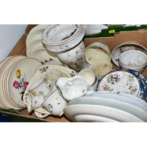 461 - SEVEN BOXES AND LOOSE CERAMICS, ETC, including a quantity of assorted miscellaneous saucers, tea pla... 