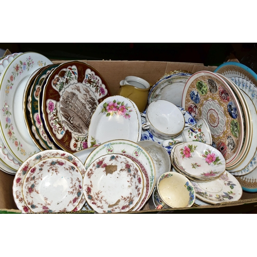 464 - TWO BOXES OF CERAMICS, including assorted tea and dinnerware by Minton, Royal Worcester and Royal Do... 