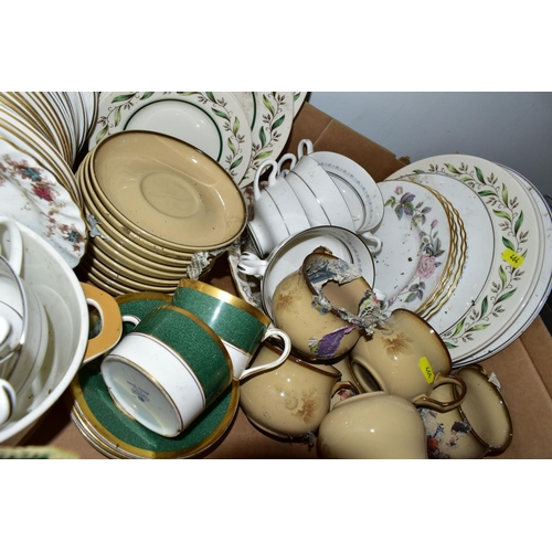 464 - TWO BOXES OF CERAMICS, including assorted tea and dinnerware by Minton, Royal Worcester and Royal Do... 