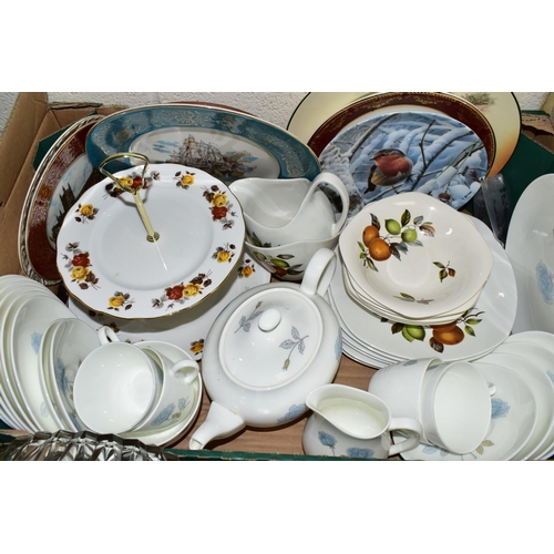 467 - THREE BOXES OF CERAMICS AND GLASSWARES, to include a vintage West German floor vase impressed marks ... 