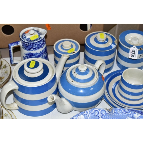 478 - A GROUP OF 20TH CENTURY BLUE AND WHITE CERAMICS, to include T.G Green  Cornish Kitchen Ware Marmalad... 