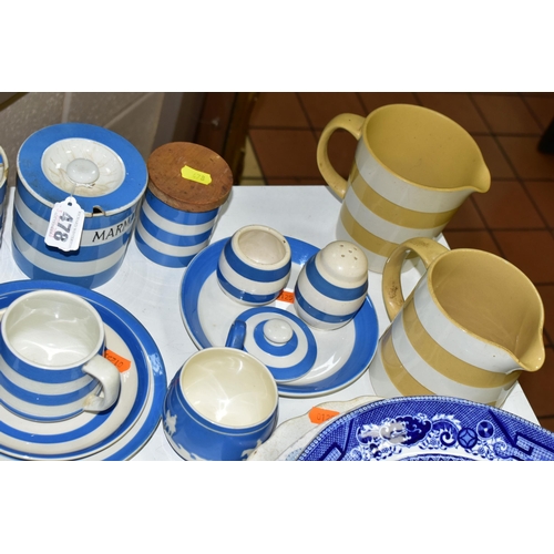 478 - A GROUP OF 20TH CENTURY BLUE AND WHITE CERAMICS, to include T.G Green  Cornish Kitchen Ware Marmalad... 