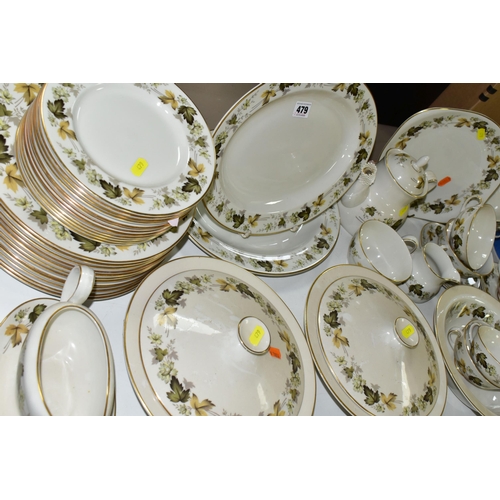 479 - A ROYAL DOULTON 'LARCHMONT' PATTERN DINNER SET, comprising three covered tureens, one serving dish, ... 