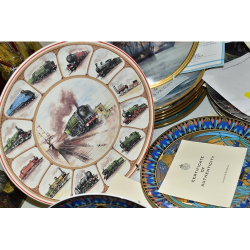 544 - NINETEEN COLLECTORS PLATES, A SMALL RACK OF BEATLES CDS AND TWO WOODEN BOXES, the collectors plates ... 