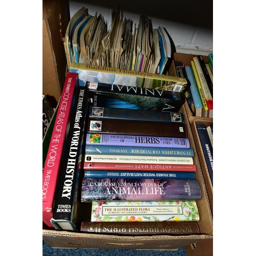 559 - SIX BOXES OF BOOKS & MAGAZINES containing over seventy miscellaneous titles, mostly in hardback form... 