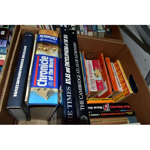 559 - SIX BOXES OF BOOKS & MAGAZINES containing over seventy miscellaneous titles, mostly in hardback form... 