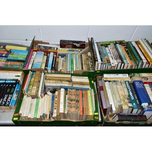 560 - SIX BOXES OF BOOKS containing over 210 miscellaneous titles in hardback and paperback format, subjec... 
