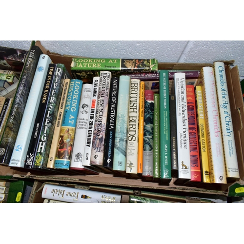 560 - SIX BOXES OF BOOKS containing over 210 miscellaneous titles in hardback and paperback format, subjec... 