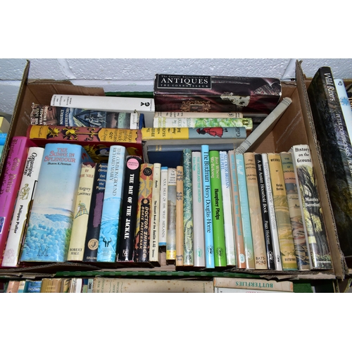 560 - SIX BOXES OF BOOKS containing over 210 miscellaneous titles in hardback and paperback format, subjec... 