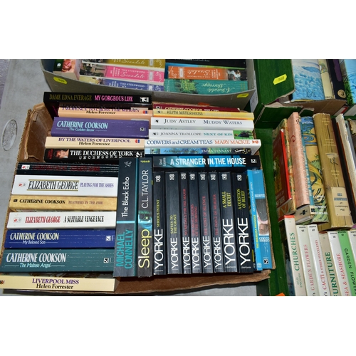 560 - SIX BOXES OF BOOKS containing over 210 miscellaneous titles in hardback and paperback format, subjec... 