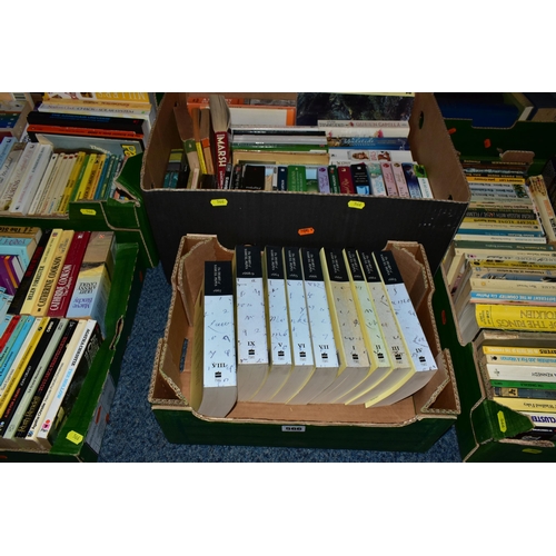 566 - FIVE BOXES OF BOOKS containing approximately 200 miscellaneous titles in paperback format, subjects ... 