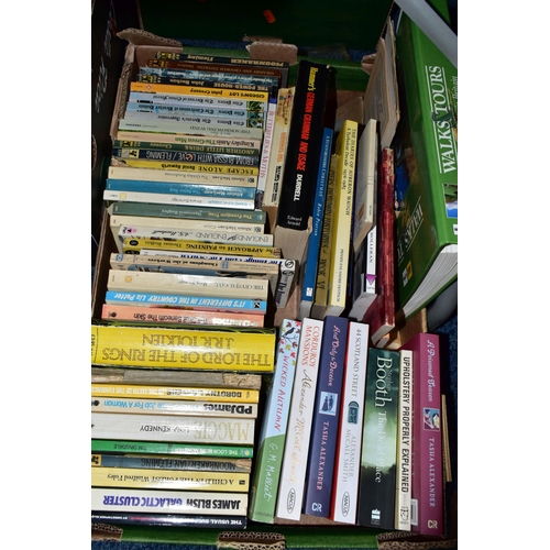 566 - FIVE BOXES OF BOOKS containing approximately 200 miscellaneous titles in paperback format, subjects ... 