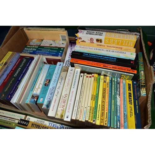 566 - FIVE BOXES OF BOOKS containing approximately 200 miscellaneous titles in paperback format, subjects ... 