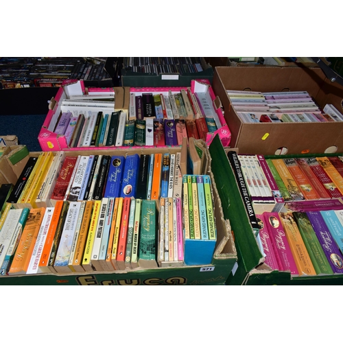 571 - FIVE BOXES OF BOOKS containing over 185 miscellaneous titles in paperback format, most titles are cl... 