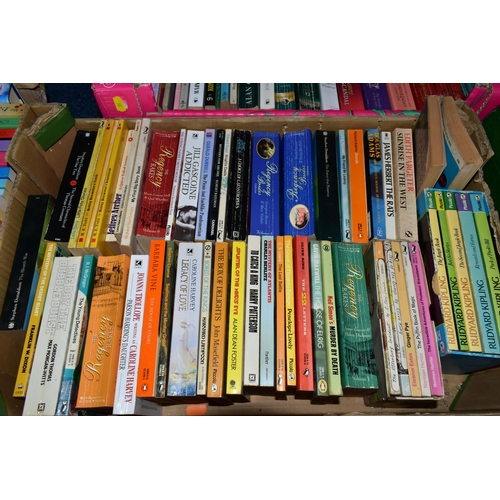 571 - FIVE BOXES OF BOOKS containing over 185 miscellaneous titles in paperback format, most titles are cl... 