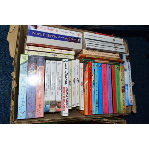 571 - FIVE BOXES OF BOOKS containing over 185 miscellaneous titles in paperback format, most titles are cl... 