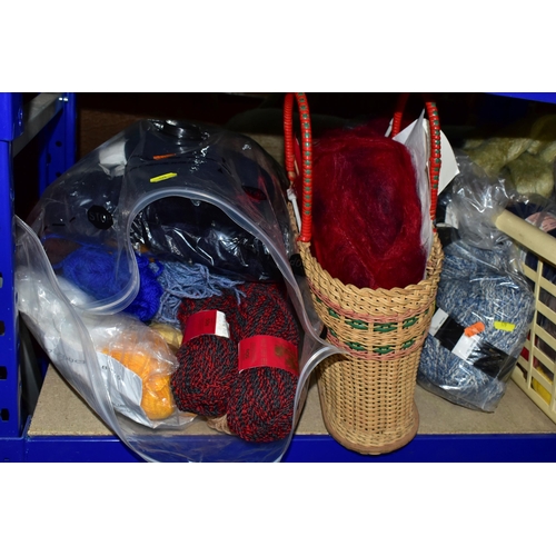 579 - FIVE BOXES AND LOOSE KNITTING WOOL ETC, to include unused reels of knitting machine wool, unused bal... 