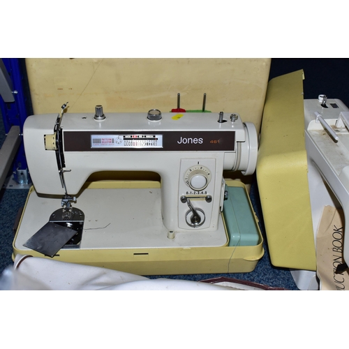 581 - TEN BOXES AND LOOSE ASSORTED FABRIC OFFCUTS AND SEWING MACHINES ETC, the bulk of this lot is compris... 