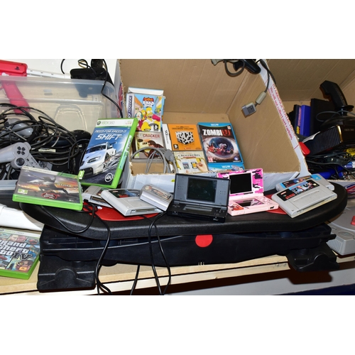 256 - QUANTITY OF GAMES CONSOLES, including two Playstations, a Playstation 2 Slim, Xbox 360, Sega Mega Dr... 