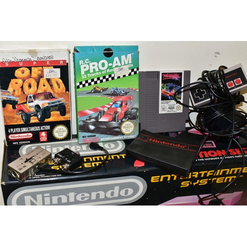 265 - NES BOX, ACCESSORIES AND GAMES, includes the box for the NES (no console), two controllers, the NES ... 