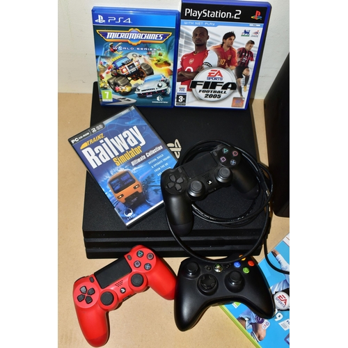 266 - PLAYSTATION 4 PRO AND XBOX 360 S CONSOLES, includes FIFA Football 2005 (PS2), FIFA 19 (Xbox 360) and... 