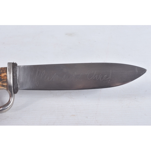 262 - A GERMAN CARL SCHMIDT SOHN HUNTING STYLE DAGGER, one side of the blade had the makers mark plus Ges ... 