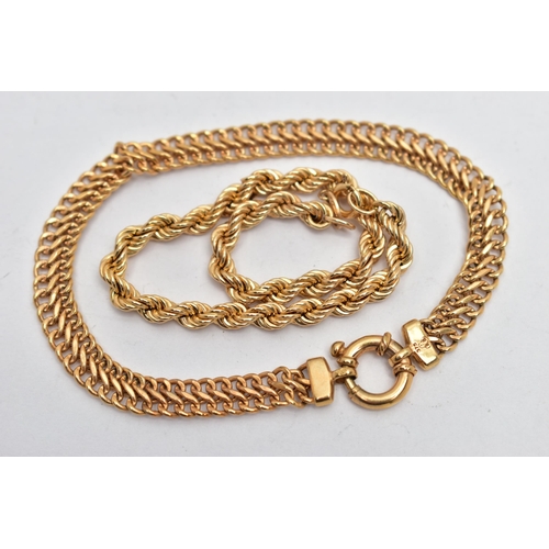 10 - TWO BRACELETS, the first a 9ct yellow gold rope twist chain bracelet fitted with a spring clasp, hal... 