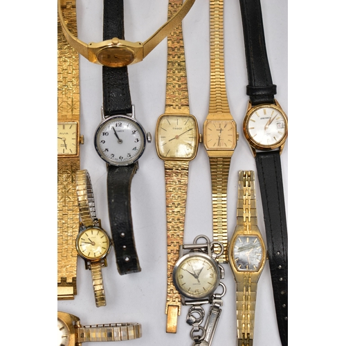 102 - A PLASTIC BOX OF ASSORTED LADYS WRISTWATCHES, mostly quartz movements, used conditions, names to inc... 