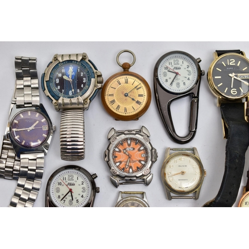 104 - A SMALL PLASTIC BOX OF ASSORTED GENTS WRISTWATCHES, to include a gold plated 'Montine' fitted with a... 