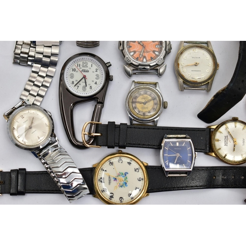 104 - A SMALL PLASTIC BOX OF ASSORTED GENTS WRISTWATCHES, to include a gold plated 'Montine' fitted with a... 