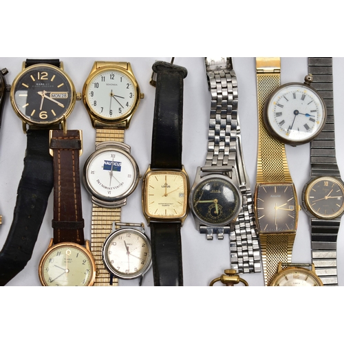 104 - A SMALL PLASTIC BOX OF ASSORTED GENTS WRISTWATCHES, to include a gold plated 'Montine' fitted with a... 