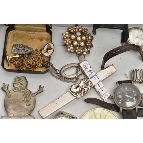 118 - A BOX OF ASSORTED WRISTWATCHES AND OTHER ITEMS, thirteen wristwatches, names to include Lamar De Lux... 