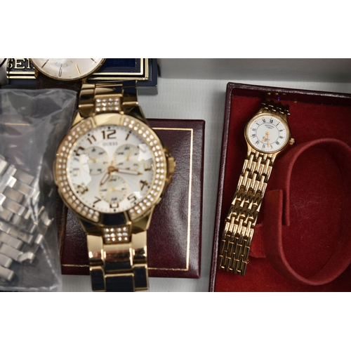 119 - A BOX OF ASSORTED WRISTWATCHES, to include a ladys gold plated 'Rotary' 3412, a ladys stainless stee... 