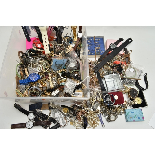 129 - A LARGE ASSORTMENT OF COSTUME JEWELLERY, to include a selection of beaded necklaces, clip on earring... 