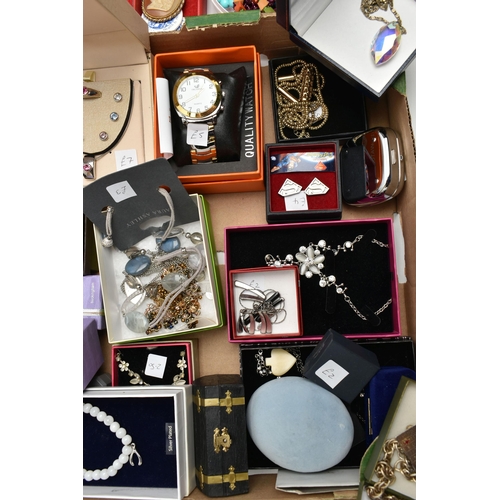 135 - A LARGE ASSORTMENT OF COSTUME JEWELLERY, to include a selection of beaded necklaces, cufflinks, jewe... 