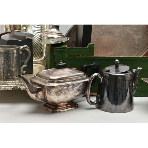 144 - A BOX OF ASSORTED WHITE METAL WARE, to include a silver sifter spoon rubbed London hallmark, a silve... 