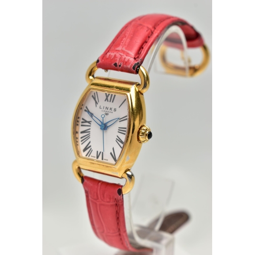 18 - A LADYS 'LINKS LONDON' WRISTWATCH, tonneau white dial signed 'Links London', Roman numerals, blue st... 