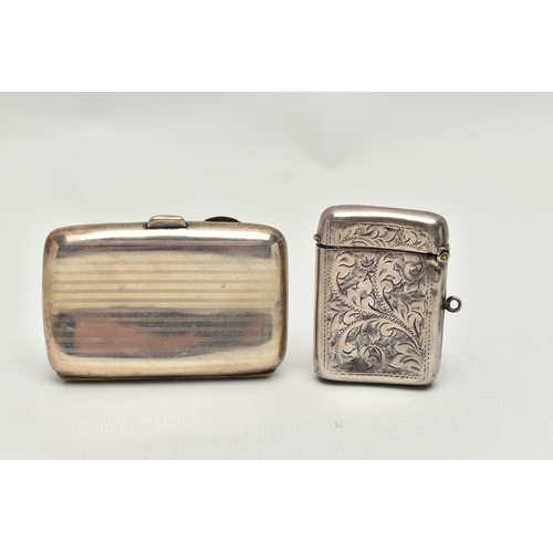 201 - A GEORGE VI SILVER RECTANGULAR CIGARETTE CASE AND A GEORGE V SILVER VESTA, the cigarette case with e... 