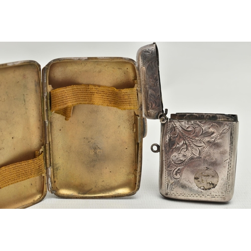 201 - A GEORGE VI SILVER RECTANGULAR CIGARETTE CASE AND A GEORGE V SILVER VESTA, the cigarette case with e... 