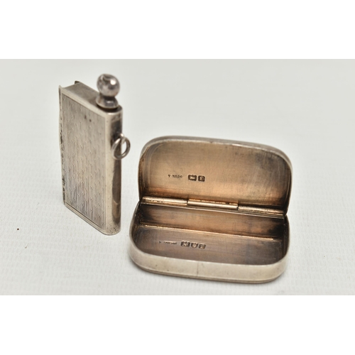 203 - AN EARLY 20TH CENTURY SILVER SAMPSON MORDEN & CO RECTANGULAR VESTA BOX AND A SILVER TINDER CASE, the... 