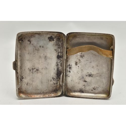 208 - A GEORGE V SILVER CIGARETTE CASE OF RECTANGULAR FORM, engraved with foliate design to front and back... 