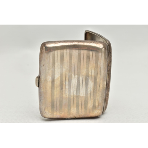 211 - A GEORGE V SILVER CIGARETTE CASE, of  rounded rectangular form, engine turned design with an engrave... 