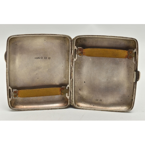 211 - A GEORGE V SILVER CIGARETTE CASE, of  rounded rectangular form, engine turned design with an engrave... 