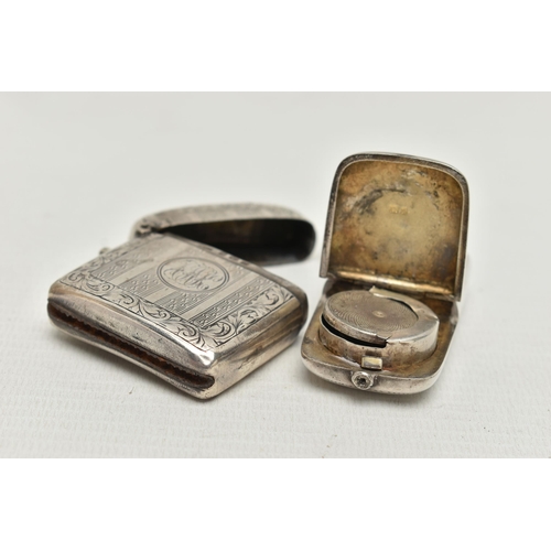 215 - AN EDWARDIAN SILVER COMBINATION SOVEREIGN AND VESTA CASE AND A GEORGE V SILVER VESTA CASE, both of r... 