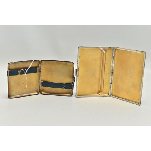 233 - TWO SILVER CIGARETTE CASES, comprising a rectangular engine turned case with initials engraved to th... 